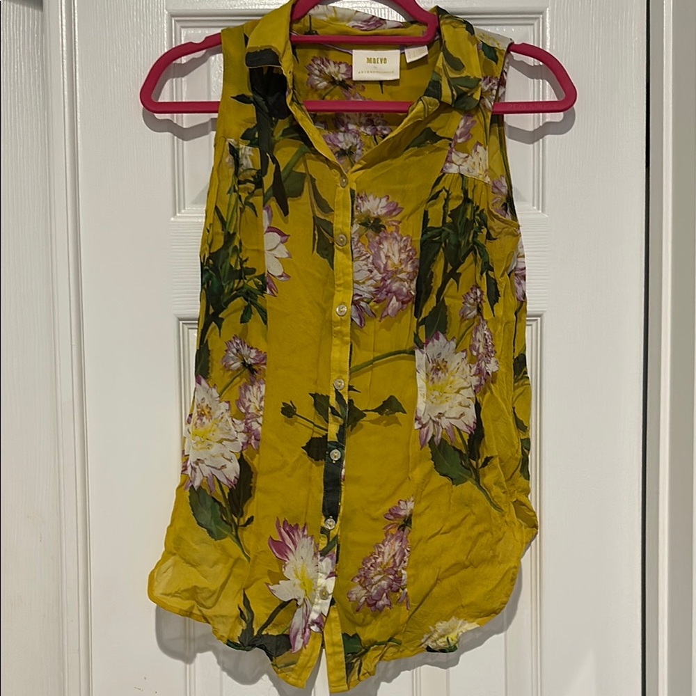 Maeve Yellow Sleeveless Button Down Blouse